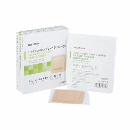 Foam Dressing McKesson 3 X 3 Inch With Border Film Backing Silicone Gel Adhesive Square Sterile