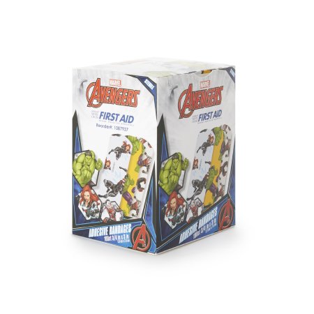 Adhesive Strip American® White Cross Stat Strip® 3/4 X 3 Inch Plastic Rectangle Kid Design (Antman / Hulk / Black Widow) Sterile