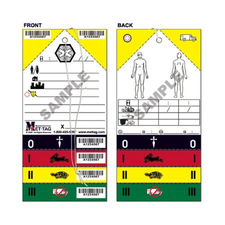 Triage Tag Mettag® For Emergency Sites Green / White / Yellow 4 X 8-1/4 Inch Blood / Water Proof