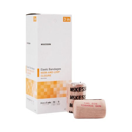 Elastic Bandage McKesson 3 Inch X 5 Yard Hook and Loop Closure Tan NonSterile Standard Compression