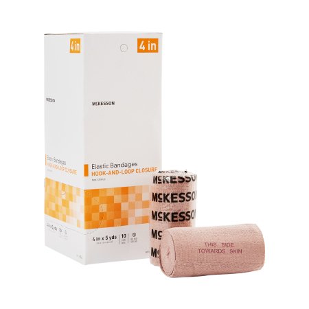 Elastic Bandage McKesson 4 Inch X 5 Yard Hook and Loop Closure Tan NonSterile Standard Compression