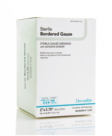 Adhesive Dressing DermaRite® Bordered Gauze 2 X 3-3/4 Inch Square Sterile