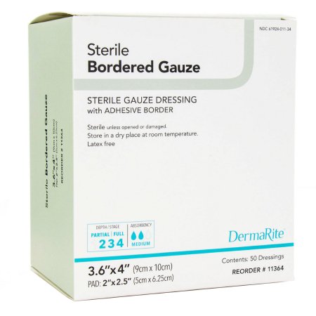 Adhesive Dressing DermaRite® Bordered Gauze 3-3/5 X 4 Inch Square Sterile