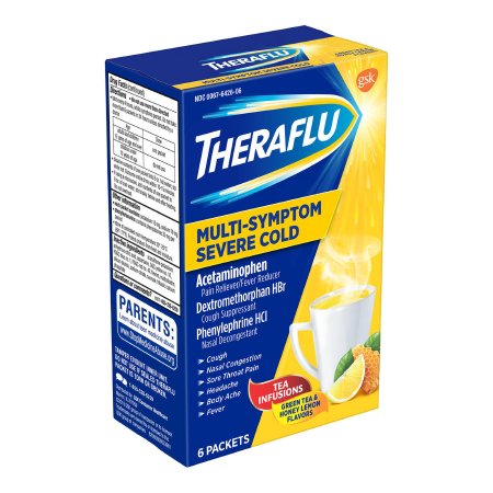 Cold and Cough Relief Theraflu® Multi-Symptom Severe Cold 500 mg - 20 mg - 10 mg Strength Powder 6 per Box