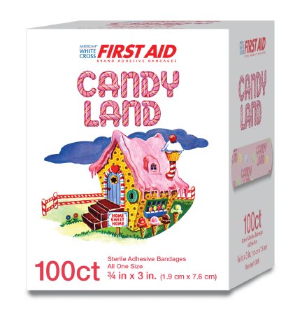 Adhesive Strip American® White Cross Stat Strip® 3/4 X 3 Inch Plastic Rectangle Kid Design (Candy Land) Sterile