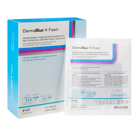 Silver Foam Dressing DermaBlue+™ Foam 4 X 4 Inch Square Sterile