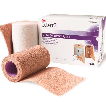 2 Layer Compression Bandage System 3M™ Coban™ 2 2-9/10 Yard X 4 Inch / 4 Inch X 5-1/10 Yard Self-Adherent / Pull On Closure Tan / White NonSterile 35 to 40 mmHg