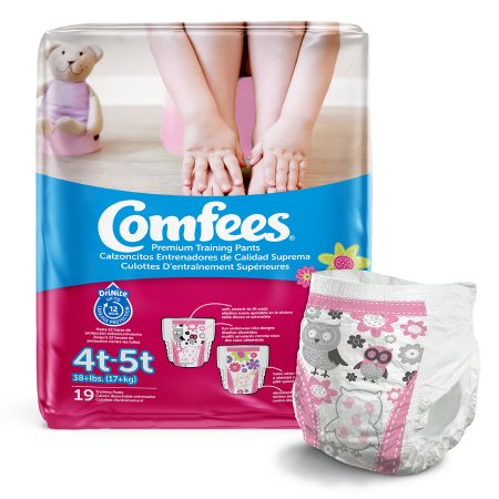 Female Toddler Training Pants Comfees® Pull On with Tear Away Seams Size 4T to 5T Disposable Moderate Absorbency