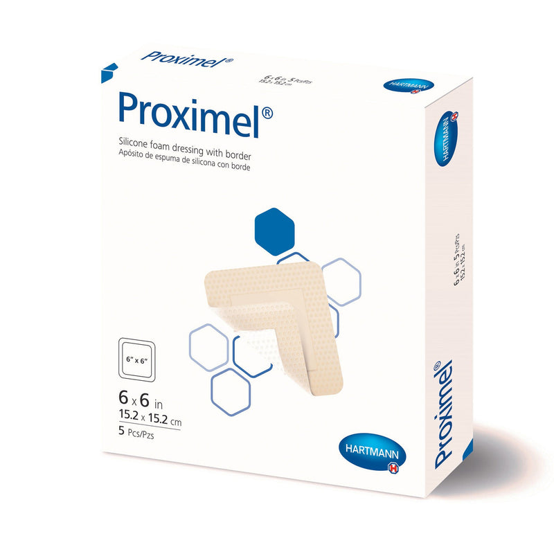 Foam Dressing Proximel® 6 X 6 Inch With Border Waterproof Film Backing Silicone Adhesive Square Sterile