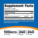 Dietary Supplement nutricost® Vitamin K2 MK-7 100 mcg Strength Softgel 240 Per Bottle