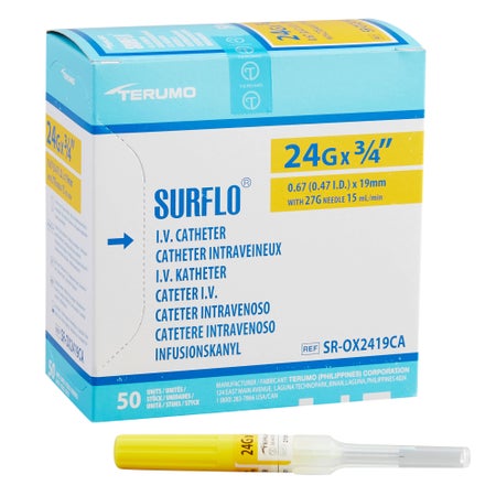 Peripheral IV Catheter Surflo® 24 Gauge 0.75 Inch Without Safety