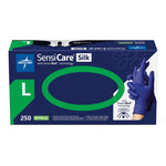 Exam Glove SensiCare® Silk Large 250 per Box NonSterile Nitrile Standard Cuff Length Textured Fingertips Dark Blue Chemo Tested