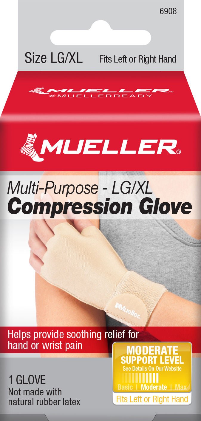 Compression Glove Mueller® Compression & Support Gloves Fingerless Large / X-Large Over-the-Wrist Length Ambidextrous