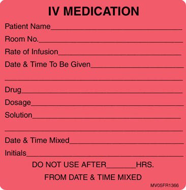 Pre-Printed Label MedVision® Anesthesia Label Fluorescent Red Paper IV Medication Added Black Syringe Label 2-7/16 X 2-1/2 Inch