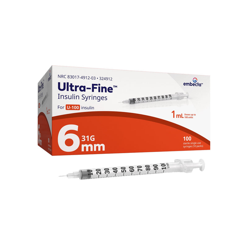 Standard Insulin Syringe with Needle Veo™ Ultra-Fine™ 1 mL 15/64 Inch 31 Gauge NonSafety Regular Wall
