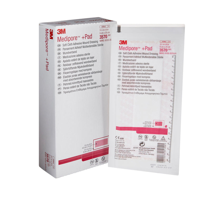 3M™ Medipore™ + Pad Soft Cloth Adhesive Dressing, 3.5 x 8 Inch