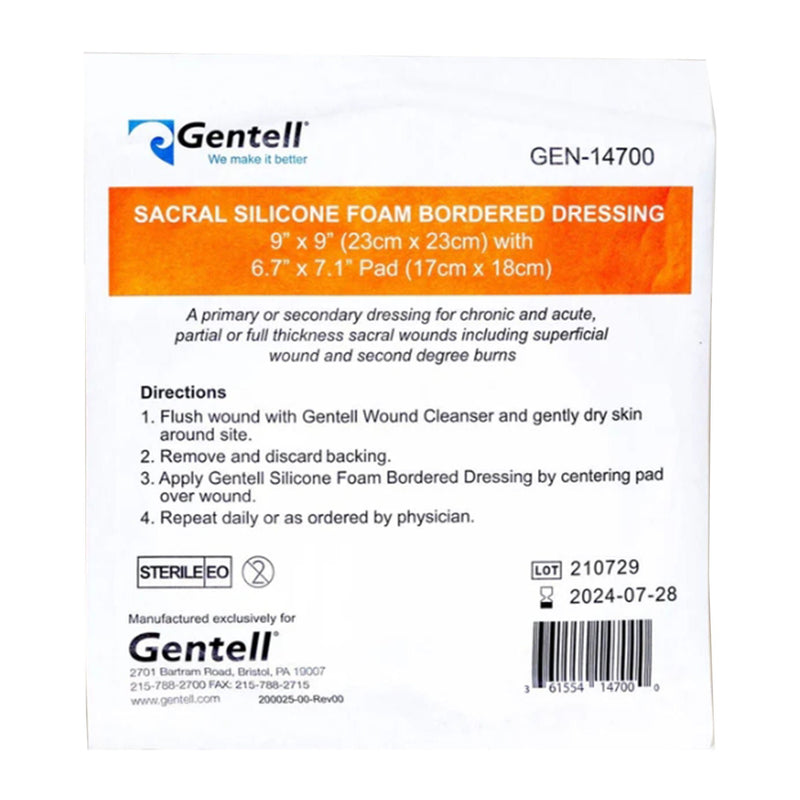 Foam Dressing Gentell® 9 X 9 Inch With Border Without Film Backing Silicone Adhesive Square Sterile