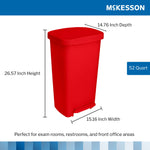 McKesson Waste Can with Step-On Pedal, Plastic, Red, 15.16 x 14.76 x 26.57 Inch