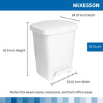 McKesson Waste Can with Step-On Pedal, Plastic, White, 14.37 x 15.16 x 18.9 Inch