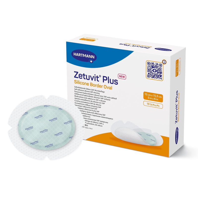 Zetuvit® Plus Silicone Border Super Absorbent Dressing, 5 x 6 Inch Oval