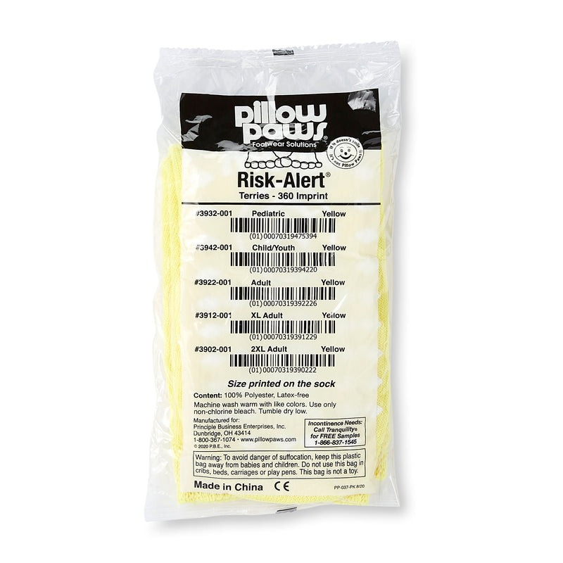 Pillow Paws® Risk Alert® Terries™ Slipper Socks, Extra Large, Pale Yellow