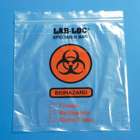 Specimen Transport Bag with Document Pouch Lab-Loc® 8 X 10 Inch Zip Closure Biohazard Symbol / Storage Instructions NonSterile