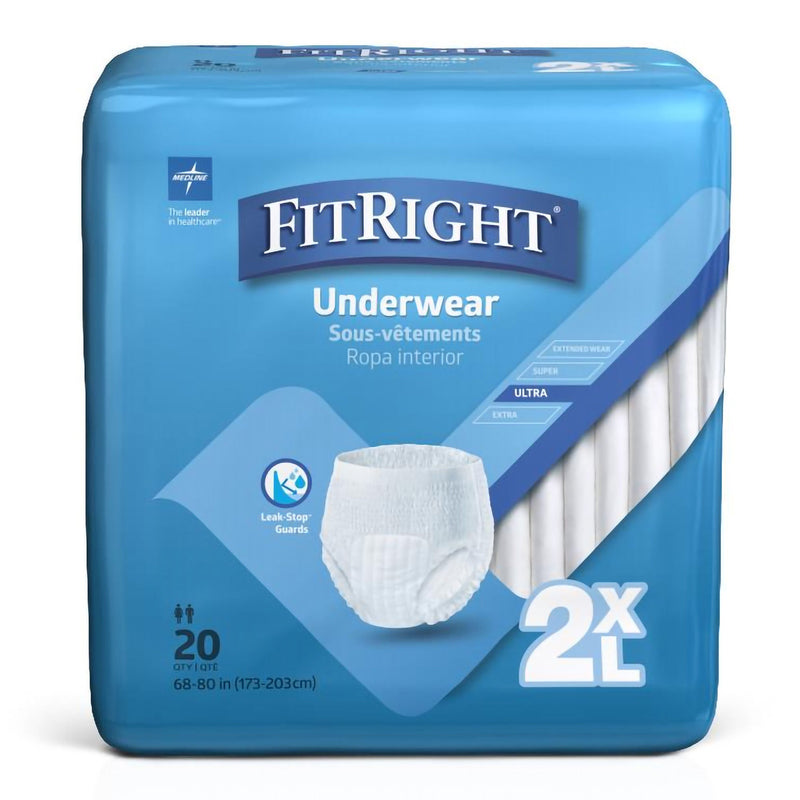 Absorbent Underwear FitRight® Bariatric Pull On with Tear Away Seams Adult 2X-Large Unisex Disposable Heavy Absorbency