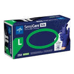 Exam Glove SensiCare® Silk Large 250 per Box NonSterile Nitrile Standard Cuff Length Textured Fingertips Dark Blue Chemo Tested