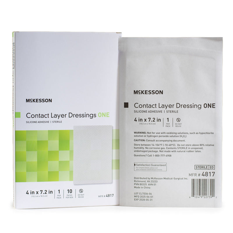 McKesson Silicone Wound Contact Layer Dressing, 4 x 7-2/5 Inch