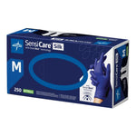 Exam Glove SensiCare® Silk Medium 250 per Box NonSterile Nitrile Standard Cuff Length Textured Fingertips Dark Blue Chemo Tested