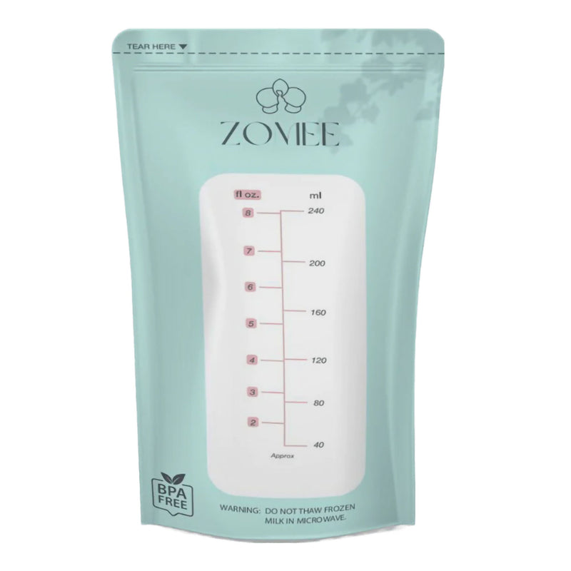 Breast Milk Storage Bag Zomee 8 oz. Food Grade Plastic Clear / Green