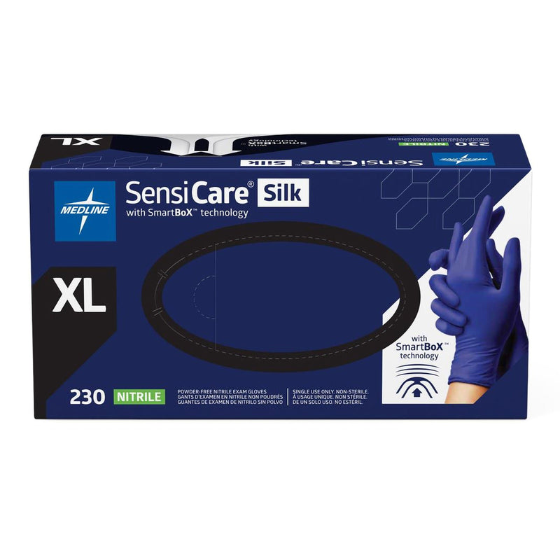 Exam Glove SensiCare® Silk X-Large 230 per Box NonSterile Nitrile Standard Cuff Length Textured Fingertips Dark Blue Chemo Tested