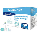 Safety Insulin Pen Needle Embrace® 31 Gauge 8 mm Length Manual Safety