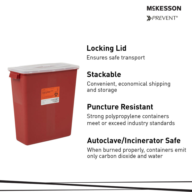 McKesson Prevent® Multi-purpose Sharps Container, 3 Gallon, 13.5 x 12.5 x 6 Inch
