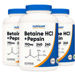 Dietary Supplement nutricost® Betaine HCl / Pepsin 790 mg Strength Capsule 240 Per Bottle