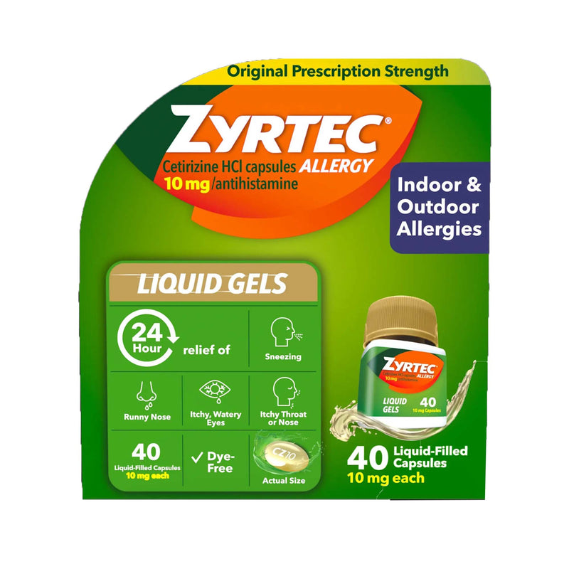 Allergy Relief Zyrtec® 10 mg Strength Liqui-Gel 40 per Bottle