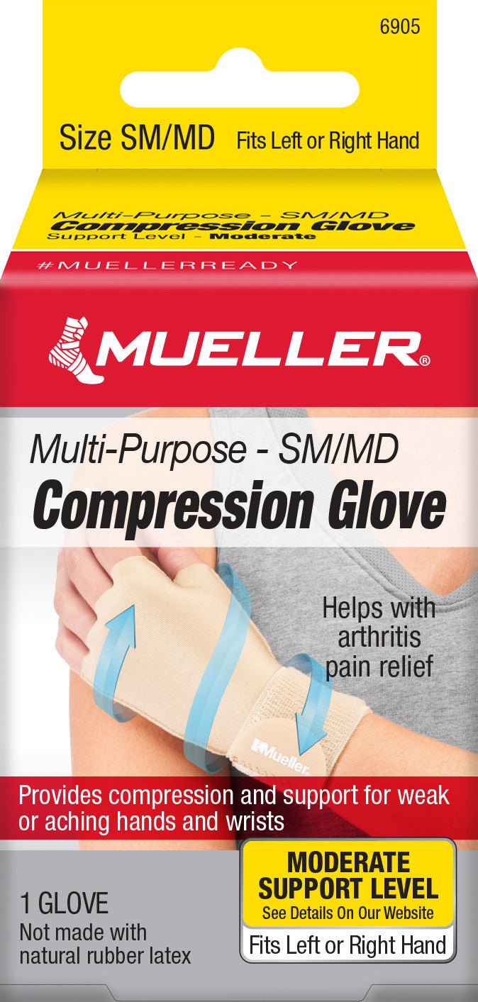 Compression Glove Mueller® Compression & Support Gloves Fingerless Small / Medium Over-the-Wrist Length Ambidextrous