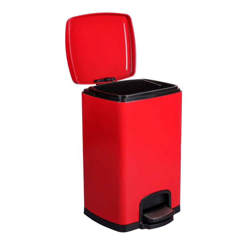McKesson Trash Can with Plastic Liner, Square, Steel, Red, 5 Gallon