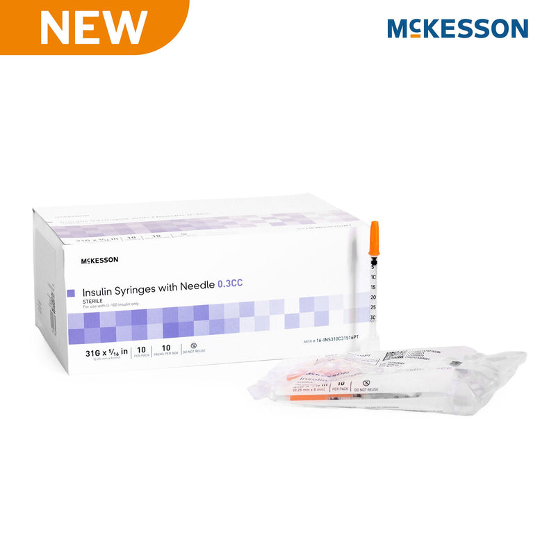 Standard Insulin Syringe with Needle McKesson 0.3 mL 5/16 Inch 31 Gauge NonSafety