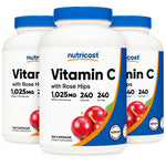 Dietary Supplement nutricost® Vitamin C with Rose Hips Vitamin C / Rose Hips 1,000 mg - 25 mg Strength Capsule 240 Per Bottle