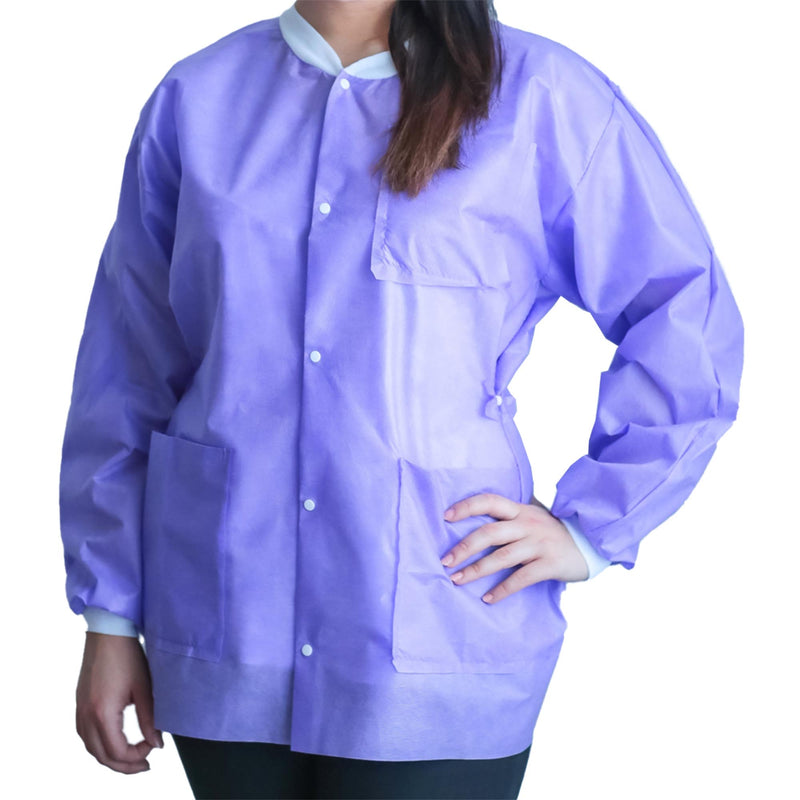 Lab Jacket FitMe™ Purple Large Hip Length 3-Layer SMS Disposable