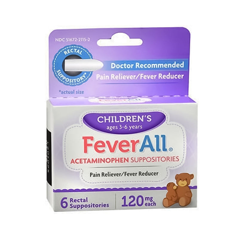 Children's Pain Relief FeverAll® 120 mg Strength Acetaminophen Rectal Suppository 6 per Box
