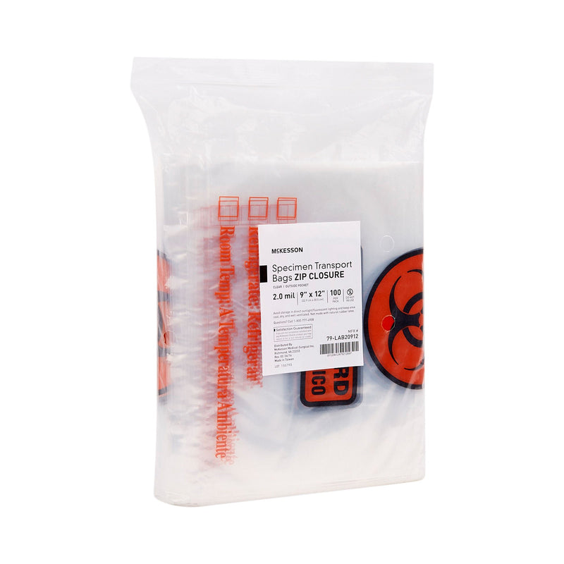 McKesson Specimen Transport Bag with Document Pouch, Zip Closure, 9 x 12 Inch