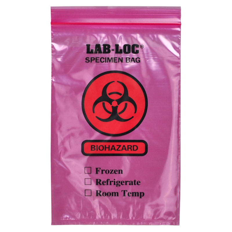 Lab-Loc Specimen Transport Bag, Document Pouch, Zip Close, Red Tinted, 6 x 9"