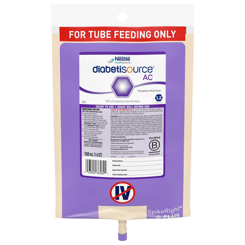 Diabetisource® AC Tube Feeding Formula, 1.5 L Ready to Hang Prefilled Container