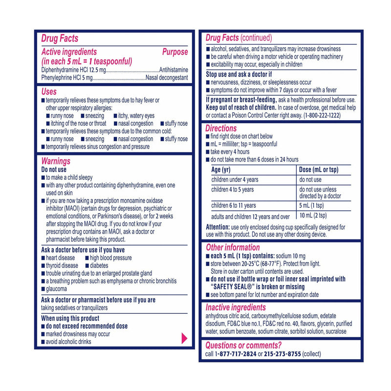 Benadryl® Children's Allergy Plus Congestion Liquid Grape Flavor, 4 ounces