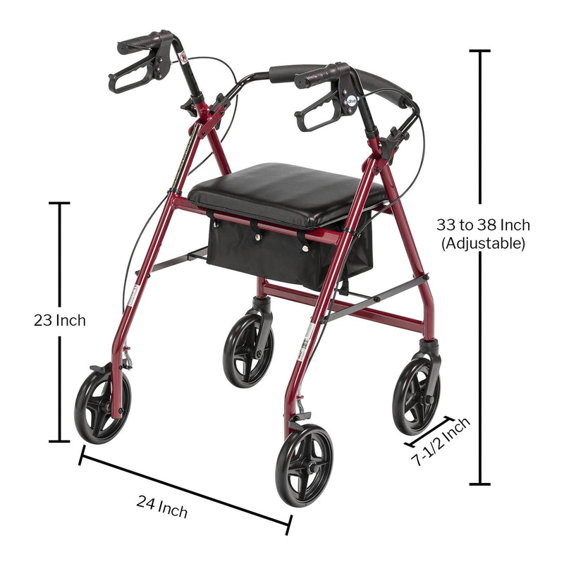 McKesson Red Four-Wheel Rollator