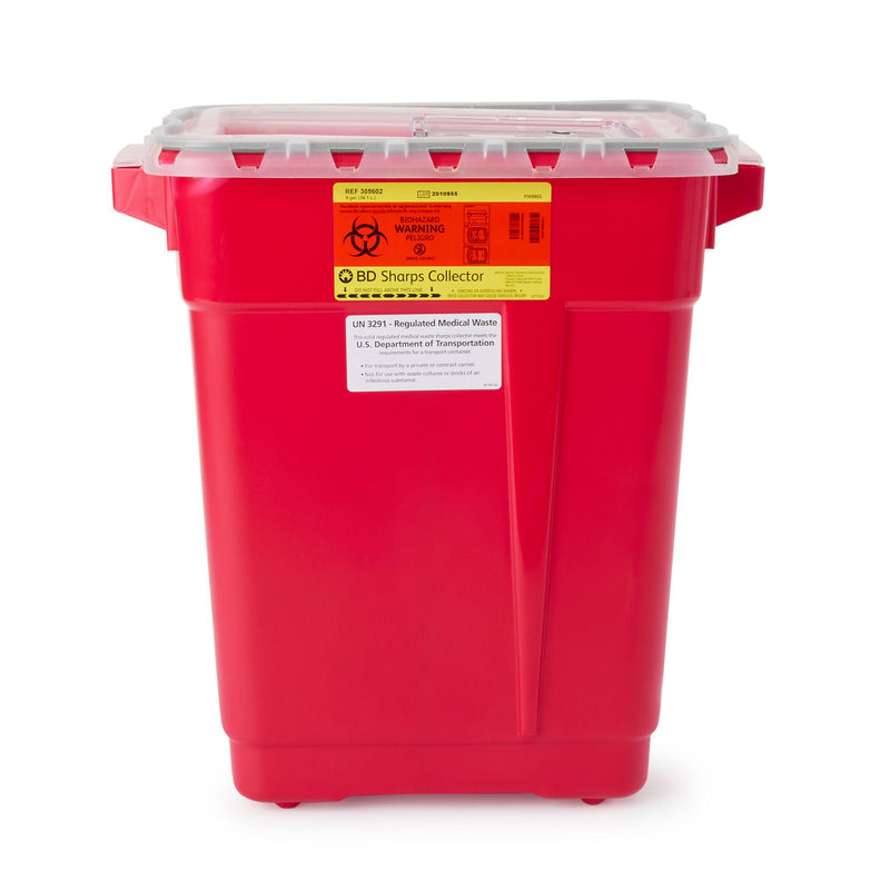 Sharps Container BD™ Red Base 18-1/2 X 17-3/4 X 11-3/4 Inch Vertical Entry 9 gal.
