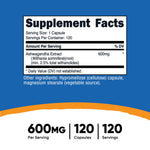 Dietary Supplement nutricost® Ashwagandha Root 600 mg Strength Capsule 120 Per Bottle