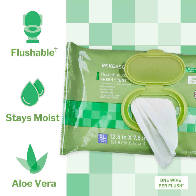 McKesson Flushable* Wet Wipes XL - Scented, 96 Wet Wipes per Pack